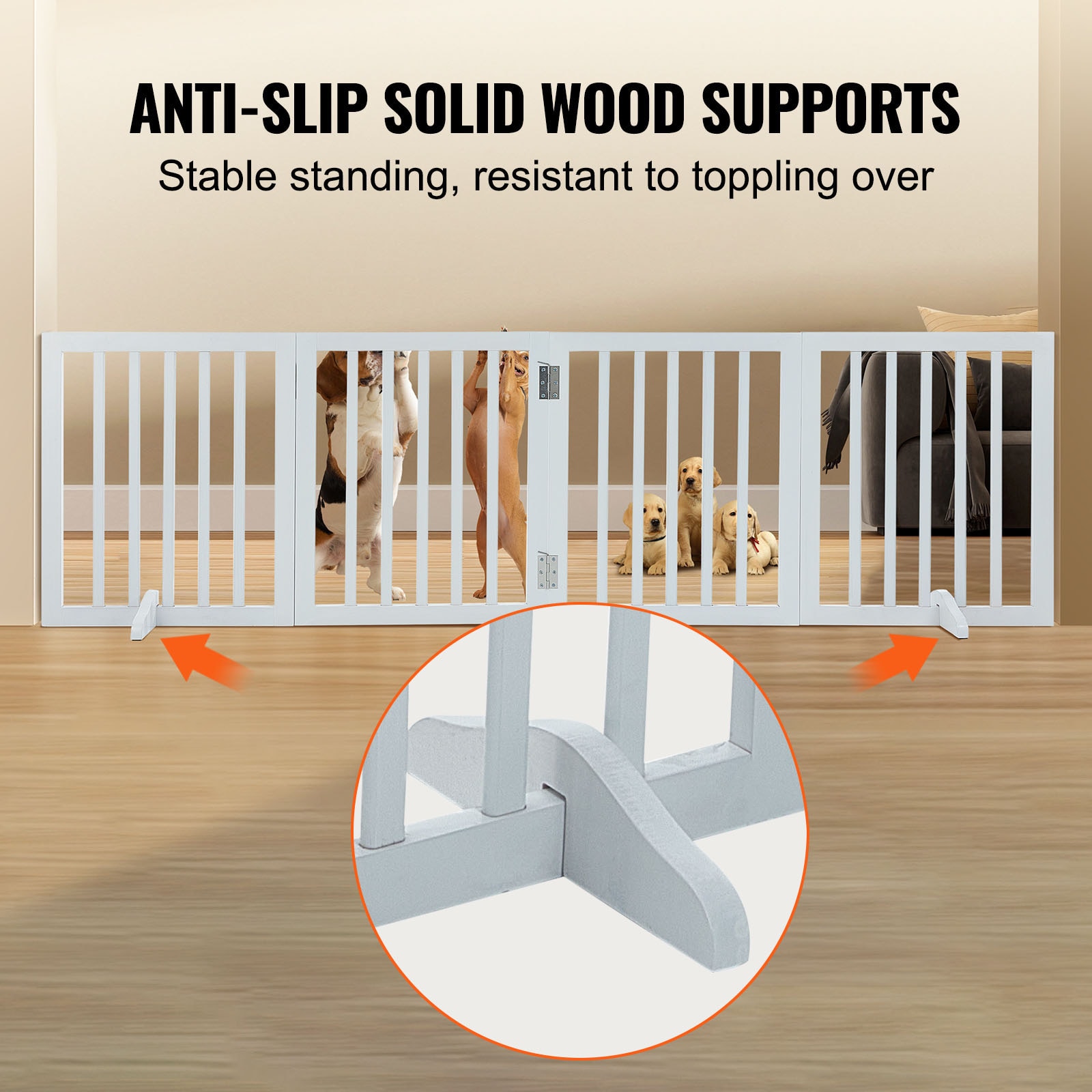Foldable Freestanding Dog Gate White 4 Panels For Pet Safety_voghion.com